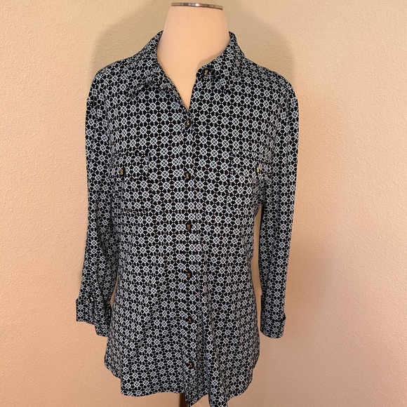 Charter Club Tops - Charter Club Button Shirt Black Green XL 3/4 sleeve